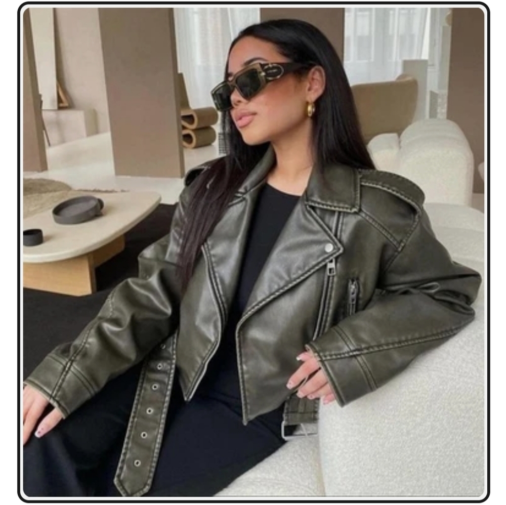 Zara Women's Green Leather Jacket